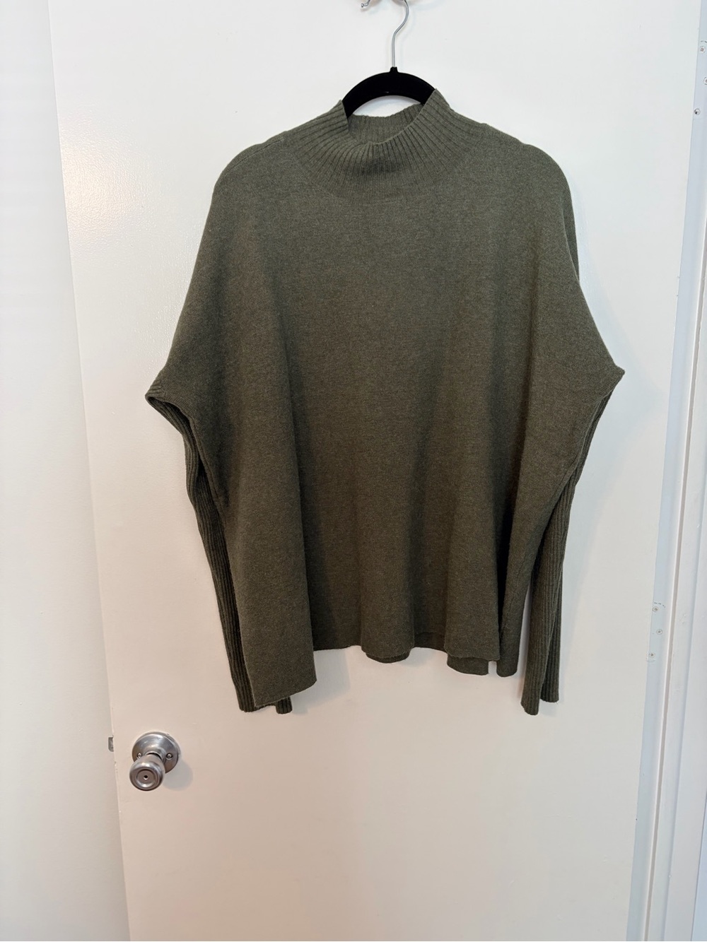 Cyrus XL Olive Green Mock Neck Oversized Poncho Sweater Tunic